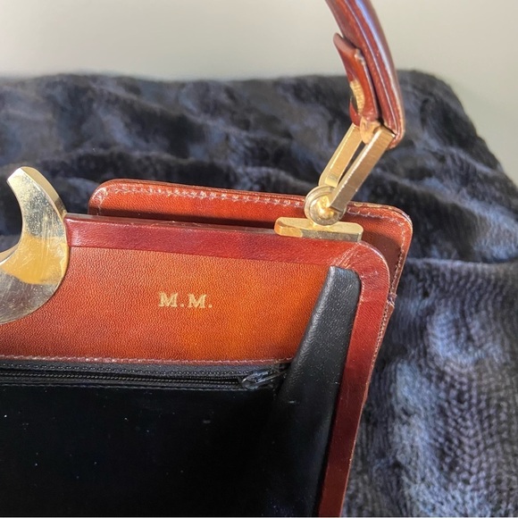 Antique Handmade Leather Purse  with High Quality Crescent Clasp Brown & Gold - Picture 5 of 7